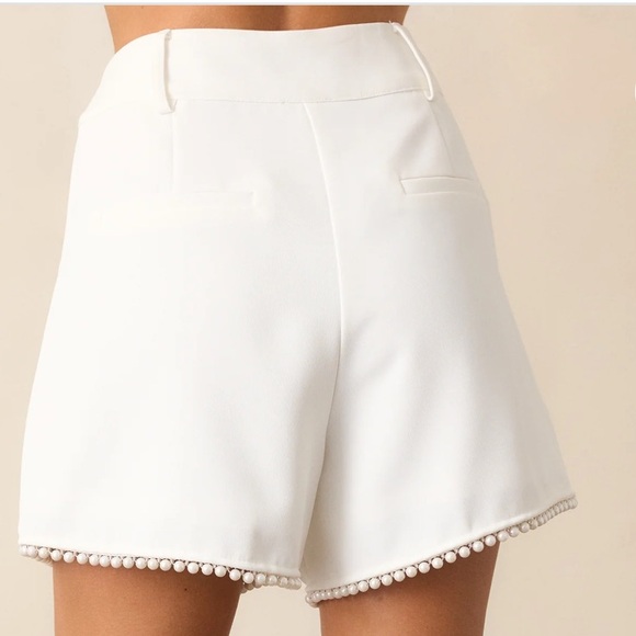 Dressy White Shorts with Pearl Decorative Trim - Picture 7 of 7